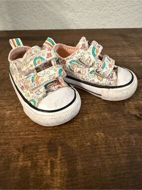 Converse Kids Velcro Sneakers in White with Rainbow Print